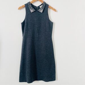 Ann Taylor LOFT Gray Sleeveless Sweater Dress With Pearl Collar